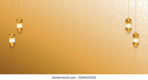 3d luxury golden lantern islamic Arabic Ramadan Kareem gold background banner ornament. Translation: "Muslim fasting month and celebration day after fasting"