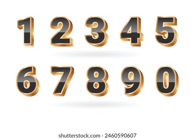 3d luxury golden set of number digits one two three four five six seven eight nine shiny numeric collection for birthday anniversary or sale element black gold style