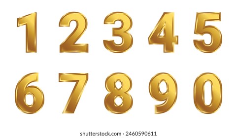 3d luxury golden set of number digits one two three four five six seven eight nine shiny numeric collection for birthday anniversary or sale element gold metal style