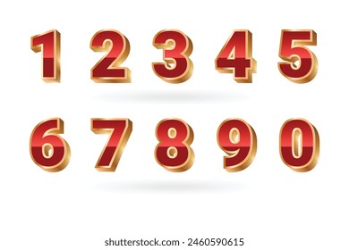 3d luxury golden set of number digits one two three four five six seven eight nine shiny numeric collection for birthday anniversary or sale element red gold style