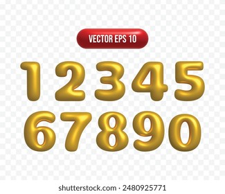 3d luxury golden set of number digits one two three four five six seven eight nine shiny numeric collection for birthday anniversary or sale element gold metal style and high quality