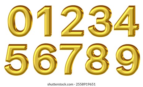 3d luxury golden set of numeric digits one two three four five six seven eight nine shiny number collection for birthday or sale golden metal style.