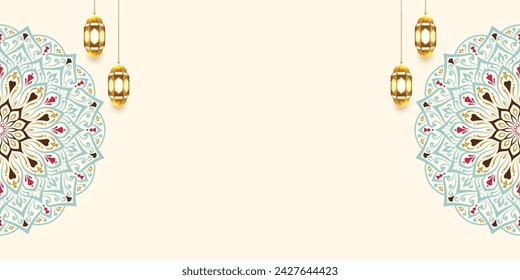 3d luxury mandala side border eid mubarak ramadan or ramadhan islamic background banner frame.Translation: "Muslim fasting month and celebration day after fasting"