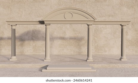 Podio de lujo 3d con columna romana para fondo de producto con fondo blanco para presentación de marca ilustración de renderizado 3d pared blanca