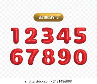 3d luxury red set of number digits one two three four five six seven eight nine shiny numeric collection for birthday anniversary or sale element gold metal style and high quality
