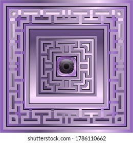 3d luxury seamless pattern. Greek ornamental square frame. Patterned violet background. Beautiful repeat decorative backdrop. Abstract modern ornament with frames, borders, shapes, lines. Greek key.