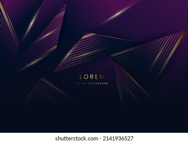 3D luxury triangle elegant purple and dark blue with golden lines and light effect with copy space for text. Template award design. Vector illustration