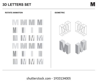 Cartas de Alfabeto 3d M Set Animación del Vector Isometric Wireframe