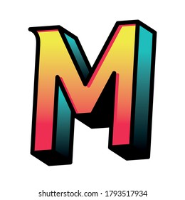 3d m letter design, lettering typography retro and comic theme Vector illustration