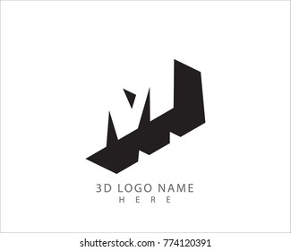 3D M letter vector with white background
