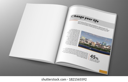 3D Magazine Design Concept. Clean White Page. EPS10 Vector