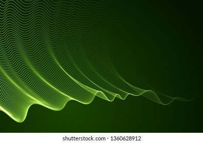 3d magic particles mesh array over dark, transparent tulle textile on wind flowing. Round points vector effect illustration. Blended mesh, 3d calming tranquil wallpaper.