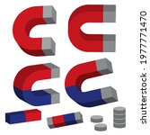 3D magnet icon vector illustration bundle set