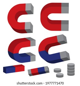 3D magnet icon vector illustration bundle set
