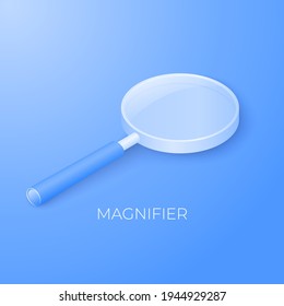 3d Magnifier search find data. Magnify research concept background. Vector art illustration