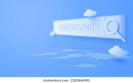 3D Magnifier with text opportunity background. business opportunities and strategy concept. vector art illustration.
