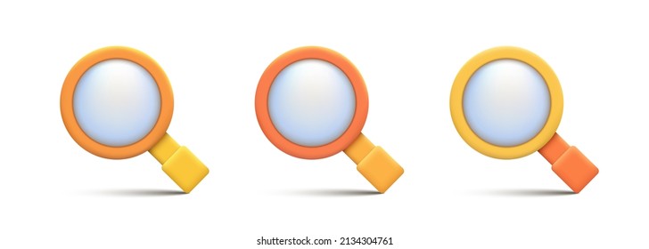 3D Magnifying glass set. Vector clipart isolated on white background.