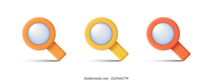 3D Magnifying glass set. Vector clipart isolated on white background.