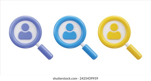 3d Magnifying glass with user icon on SEO icon set