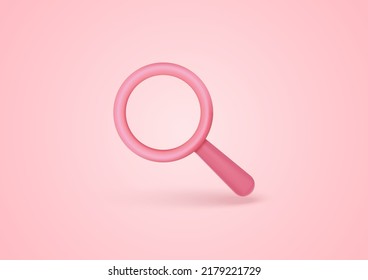 3D magnifying glassr on light pink pastel. Business planning and finance concept. Minimal cartoon icon. Vector illustration