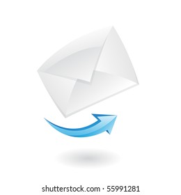 3 d de correo y flecha azul aislada en blanco