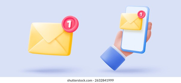 3d mail envelope icon with contact sheet on pastel background. Minimal email letter with letter paper read concept. 3d mail address with message icon vector render illustration