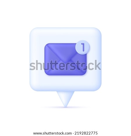 3D Mail envelope icon with notification new message on speech bubble. New notification arrived. Notification concept of new message. Unread email. Modern vector in 3d style.