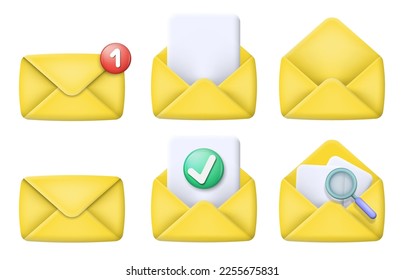 3d mail envelope icon set with marker new message. Vector illustration. Eps 10.