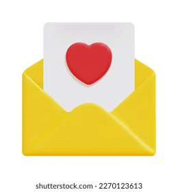 3d mail envelope with letter and heart icon vector. Isolated on white background. 3d love, wedding and valentine day concept. Cartoon minimal style. 3d email icon vector render illustration.