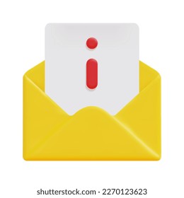 3d sobre de correo con vector de icono de carta e información. Aislado sobre fondo blanco. 3d concepto de contenido, contacto y documento. Dibujo de estilo mínimo. Ilustración del vector de icono de correo electrónico 3d.