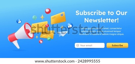 3d mail envelope and megaphone Subscribe to newsletter banner design