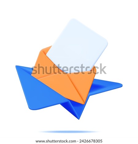 3D Mail Envelope in Paper Plane and Notification Message. Paper Letter Icon and Origami Airplane. New or Unread Email. Message, Contact, Letter and Document. Vector Illustration
