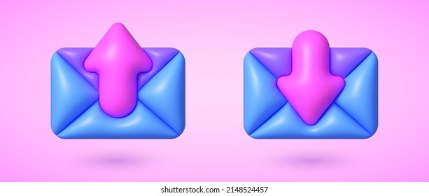 3D-Mail 3d für mobiles App-Design. Benachrichtigungssymbol für den Nachrichtendownload. Wirtschaftsvektorsymbol. 3D-Vektorgrafik