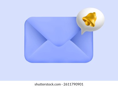 3d mail notification icon vector isolated on purple background. Newsletter email incoming message. New letter in mailbox reminder notice. Sms contact chat illustration or spam sign.
