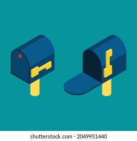 Estilo isométrico 3d de buzón o buzón de correo postal con color plano aislado para ícono demográfico y activos.