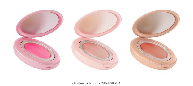 3d Makeup Cosmetic Product Concept Cartoon Design Style Blush, Powder and Bronzer Isolated on a White Background. Vector illustration