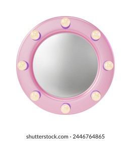 3d Makeup Mirror with Light Bulbs Cartoon Design Style Isolated on a White Background. Vector illustration