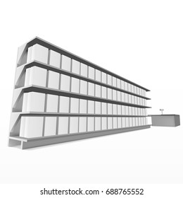 3D Mall Full Shelf Pass Way To Cash. EPS10 Vector
