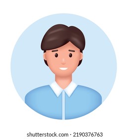 3.ª avatar de hombre. Icono de la cara sonriente feliz. Joven empresario, estudiante o autónomo. Ilustración vectorial de caricatura realista.