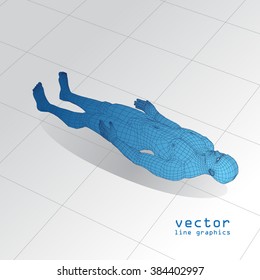 3d man in full growth polygon lying on the floor