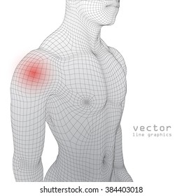 3d man in full growth polygon in pain