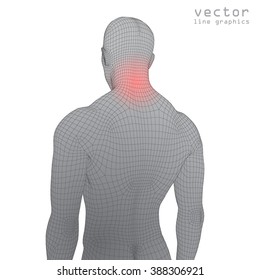 3d man in full growth polygon in pain