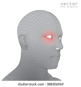 3d man in full growth polygon in pain