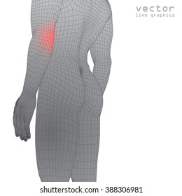 3d man in full growth polygon in pain