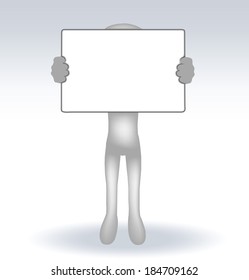 3d man holding a page on white backround, isolated