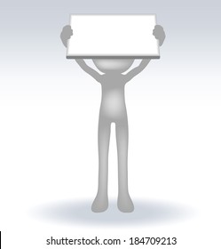 3d man holding a page on white backround, isolated