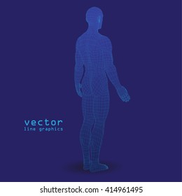 3d man. line graphics. dark blue background vector