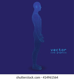 3d man. line graphics. dark blue background vector