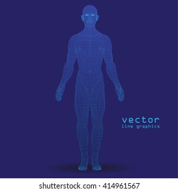 3d man. line graphics. dark blue background vector