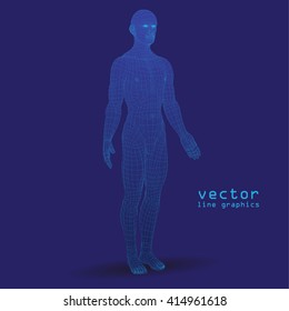 3d man. line graphics. dark blue background vector